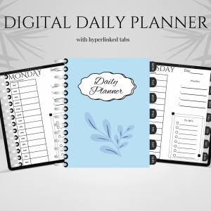 Digital Daily Planner - with Hyperlinked tabs, Blue