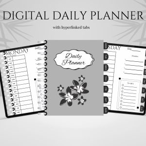 Digital Daily Planner - with Hyperlinked tabs, Grey