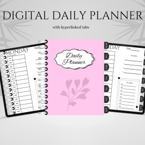 Digital Daily Planner - with Hyperlinked tabs, Pink