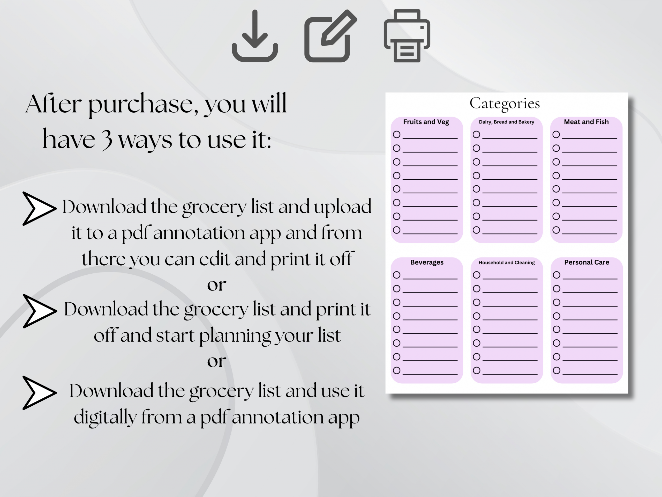 Grocery List, Printable and Digital, Food Grocery List, Grocery Planner - Image 3